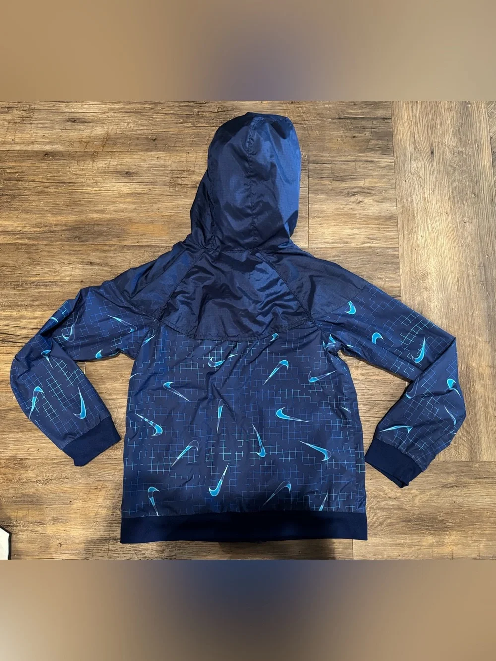 Nike Swooshfetti Blue Loose Fit Full Zip Hooded Windrunner Jacket Sz Youth XL